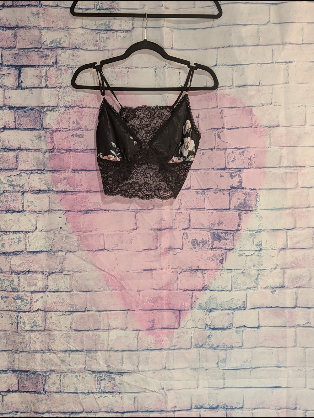 Black Lace Floral Bralette Crop Top With Matching Shorts